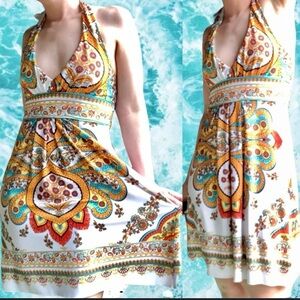 Boho Halter Dress with Paisley Print